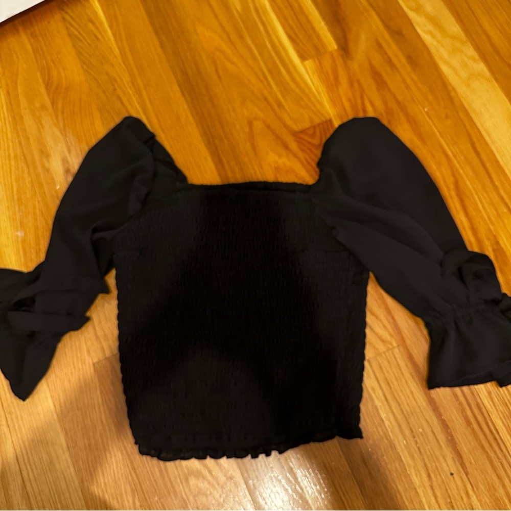 Abercrombie & Fitch Black Ribbed Tie Blouse